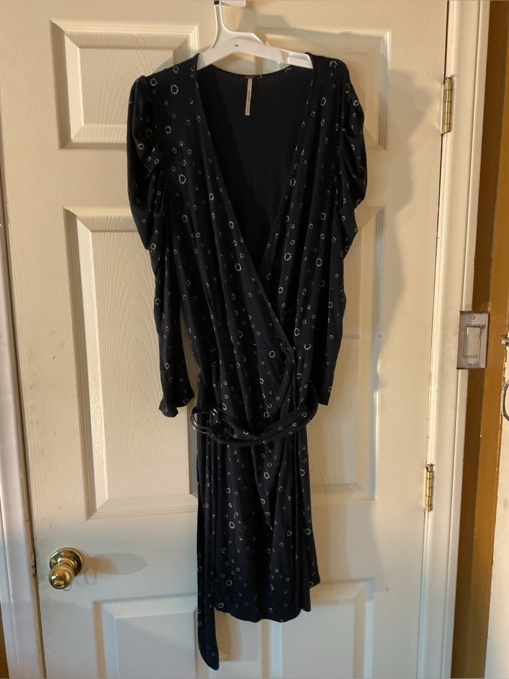 Free People Black Wrap Dress with Subtle Ring Print size Large
